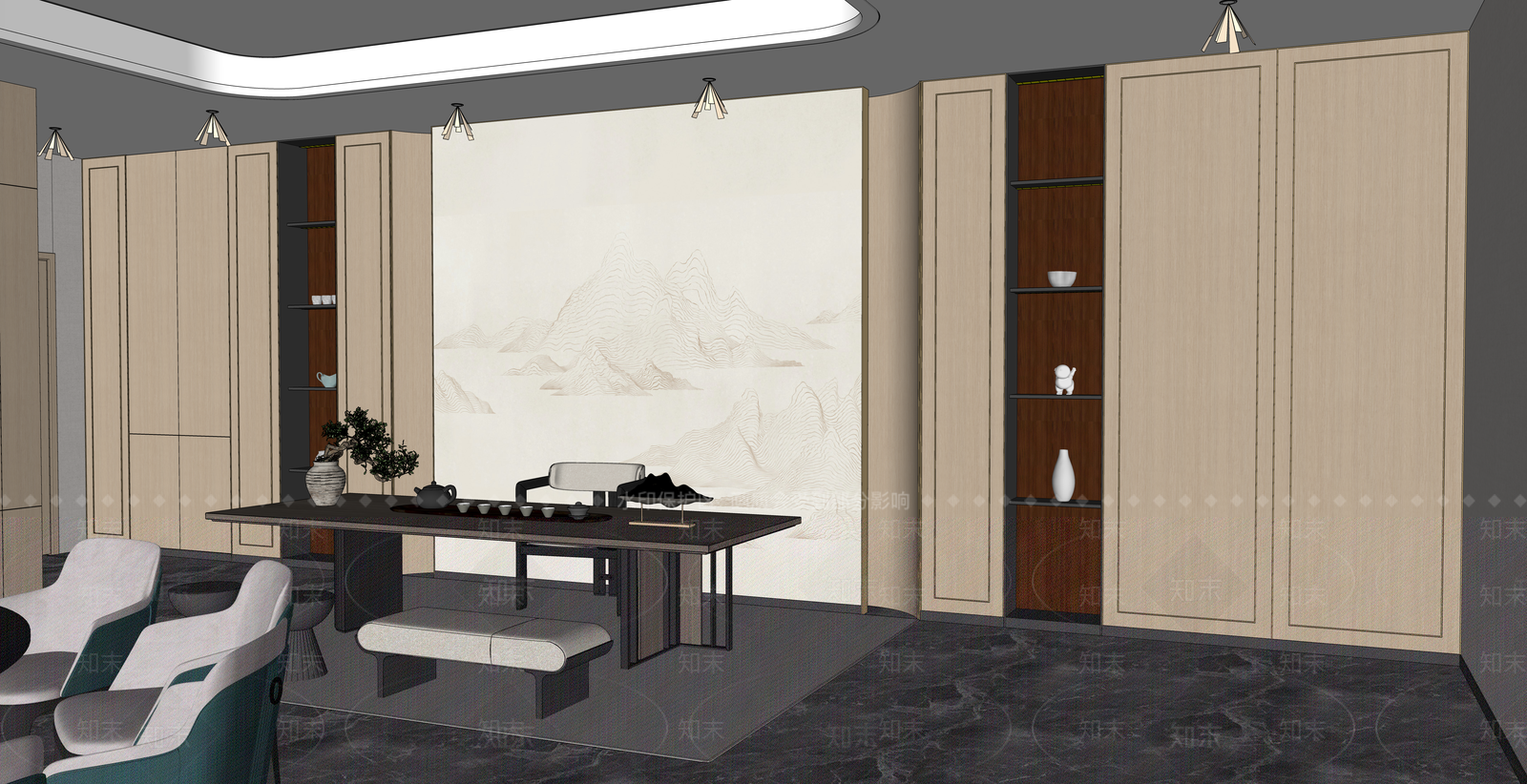 新中式餐厅包厢SU模型下载【ID:1161007391】