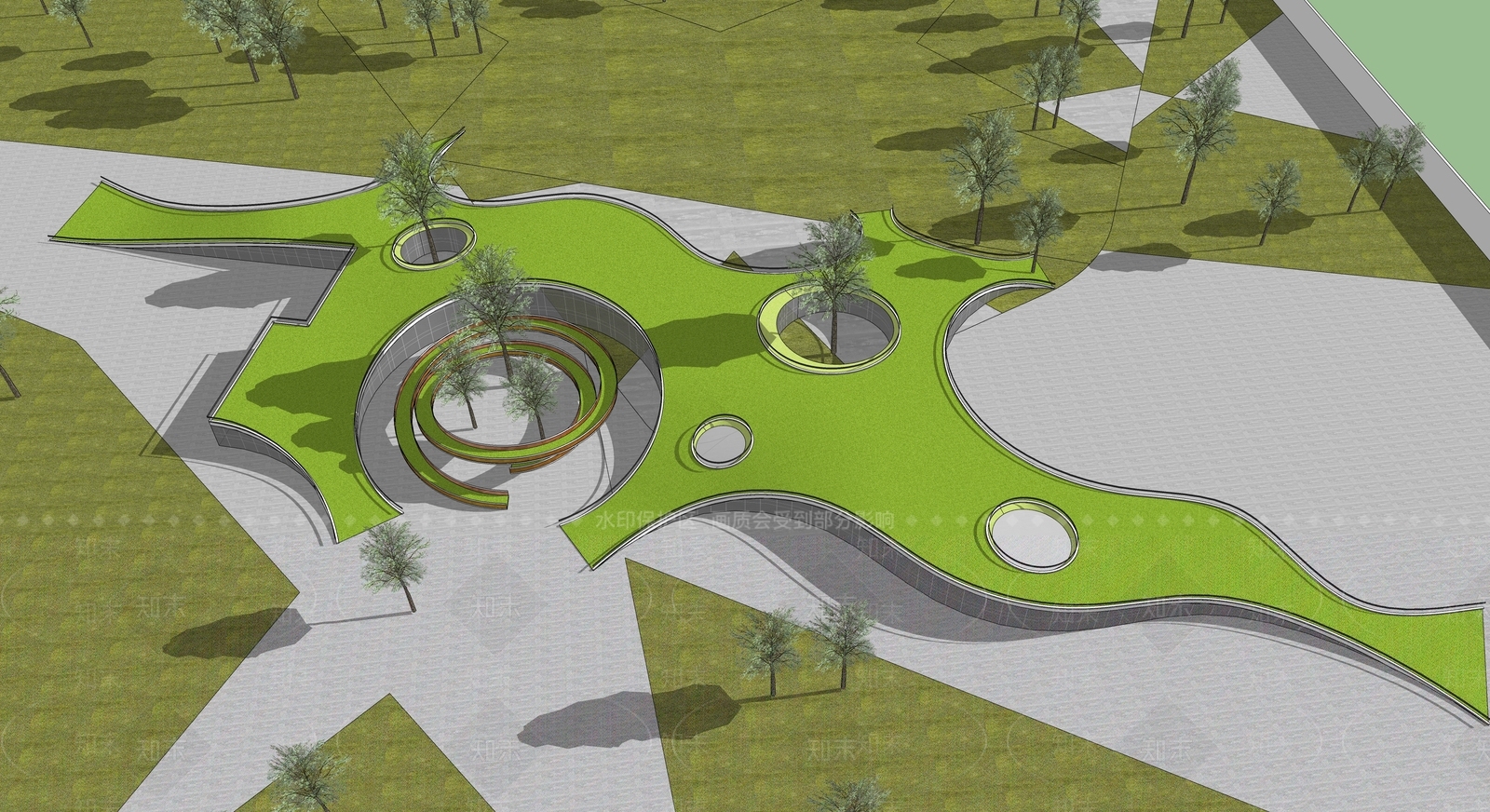 现代曲线形景观坡地SU模型下载【ID:1161010835】