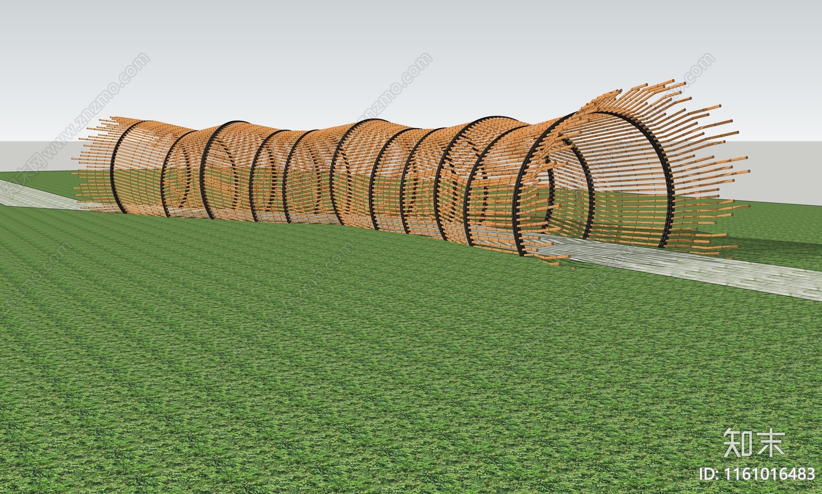 现代自然生态竹艺廊架SU模型下载【ID:1161016483】
