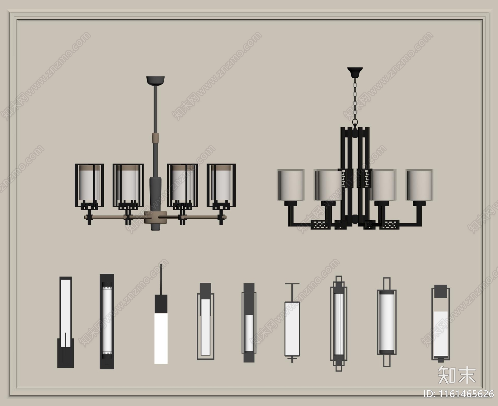 新中式吊灯壁灯组合SU模型下载【ID:1161465626】