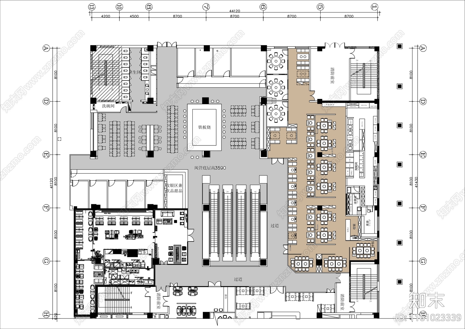 2000㎡商场综合餐厅平面布局图施工图下载【ID:1161023339】