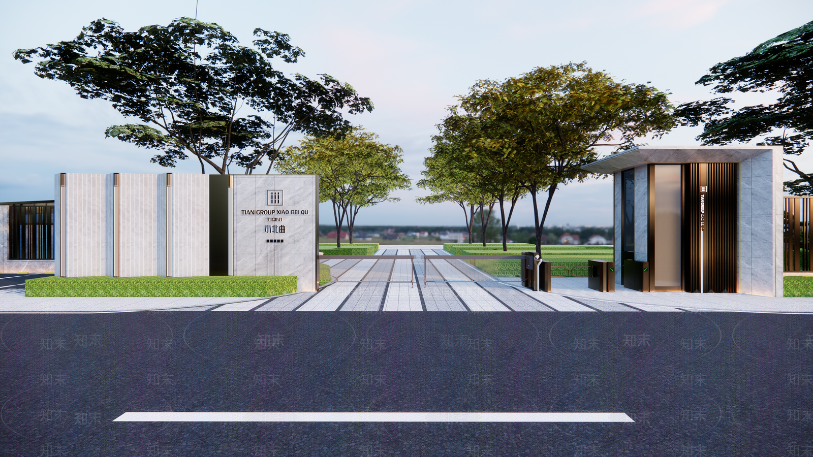 现代小区入口大门SU模型下载【ID:1161021077】