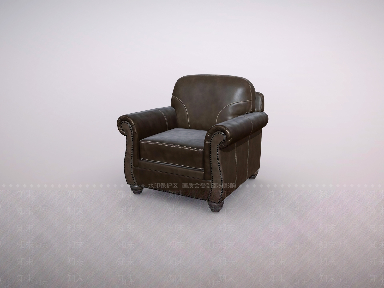 美式单人皮质沙发SU模型下载【ID:1161027753】