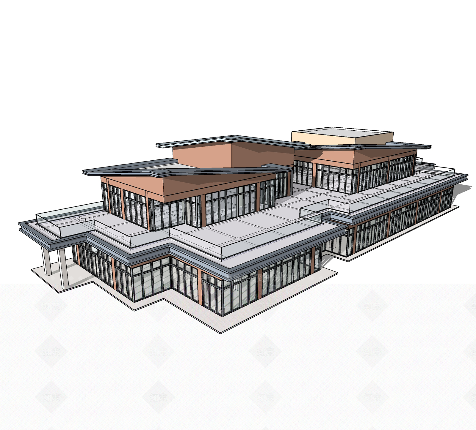 现代展览馆建筑SU模型下载【ID:1161030195】
