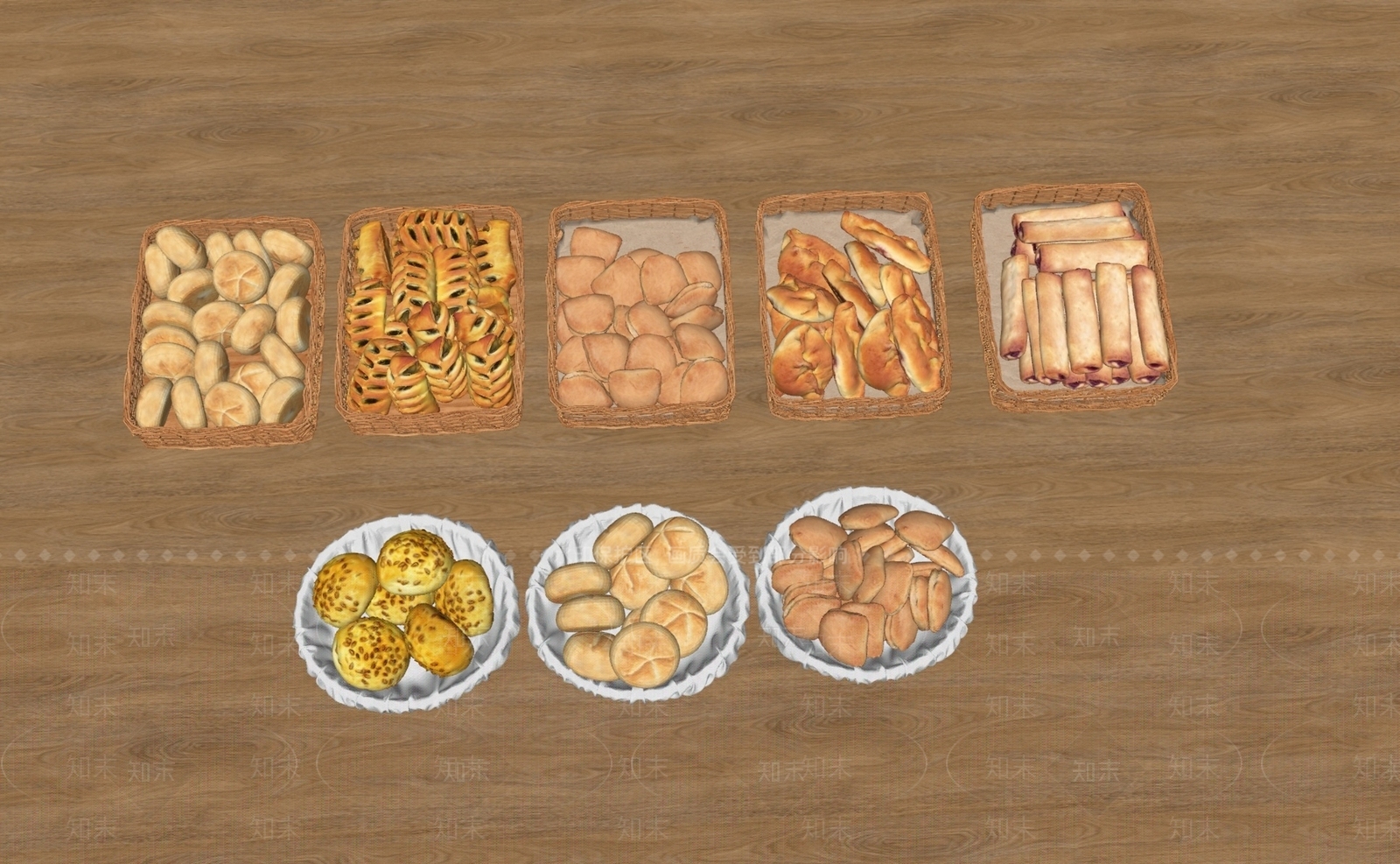 面包组合SU模型下载【ID:1161030493】