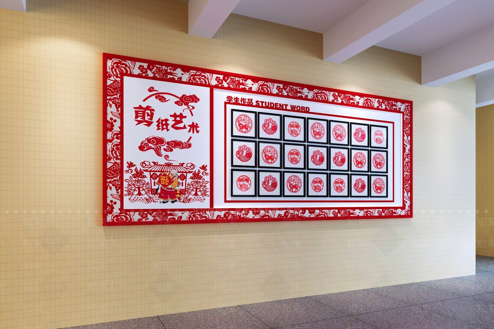 现代剪纸文化墙3D模型下载【ID:1161031229】