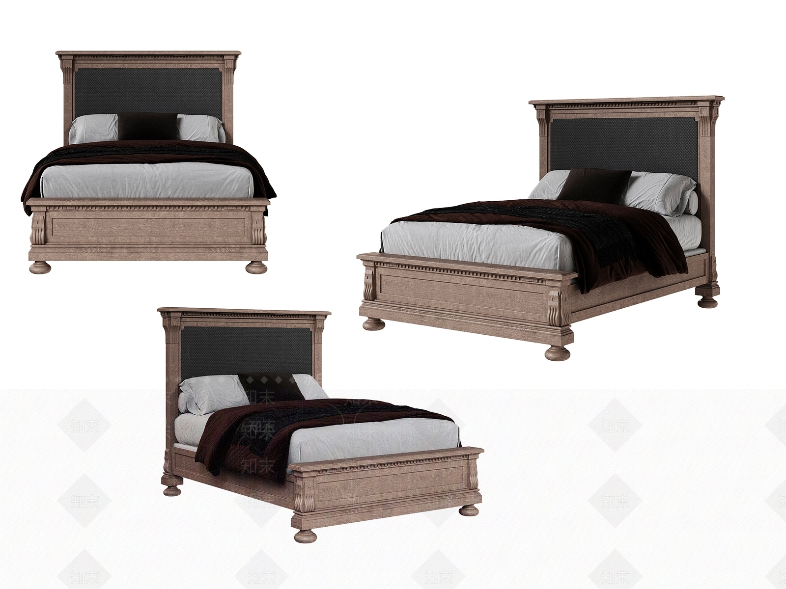 美式简约单人床3D模型下载【ID:1161032358】