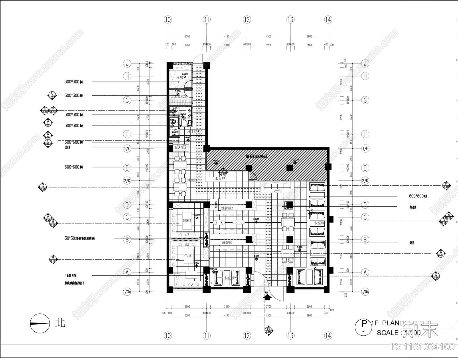 200㎡日式风格餐厅全cad施工图下载【ID:1161034100】