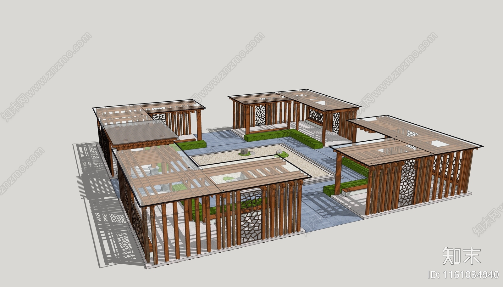 现代景观廊架SU模型下载【ID:1161034940】