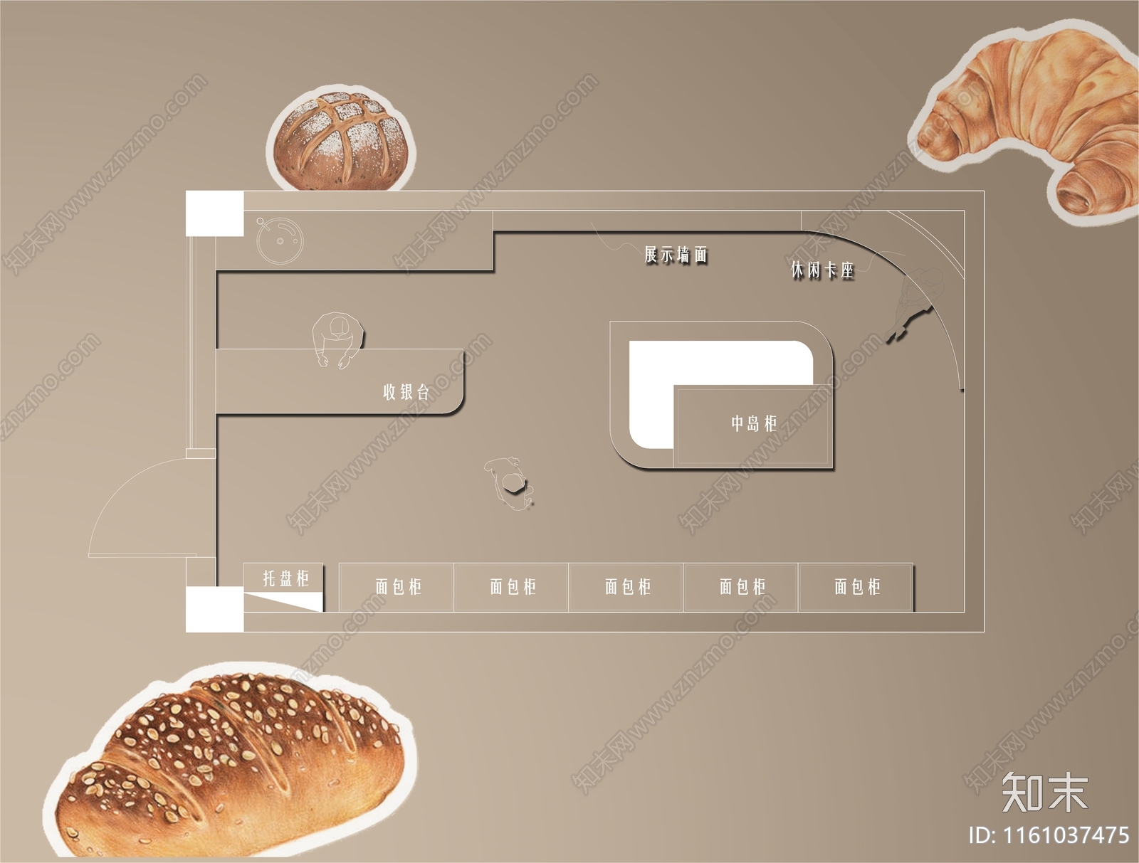 甜品面包店烘培店施工图下载【ID:1161037475】