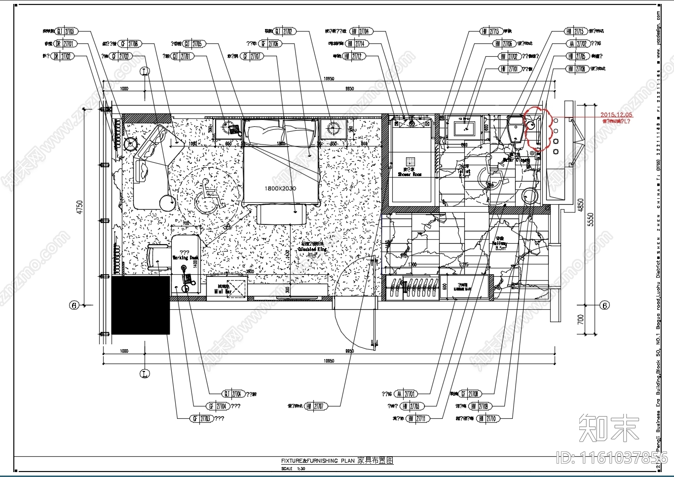 残疾人大床房平立面大样cad施工图下载【ID:1161037856】