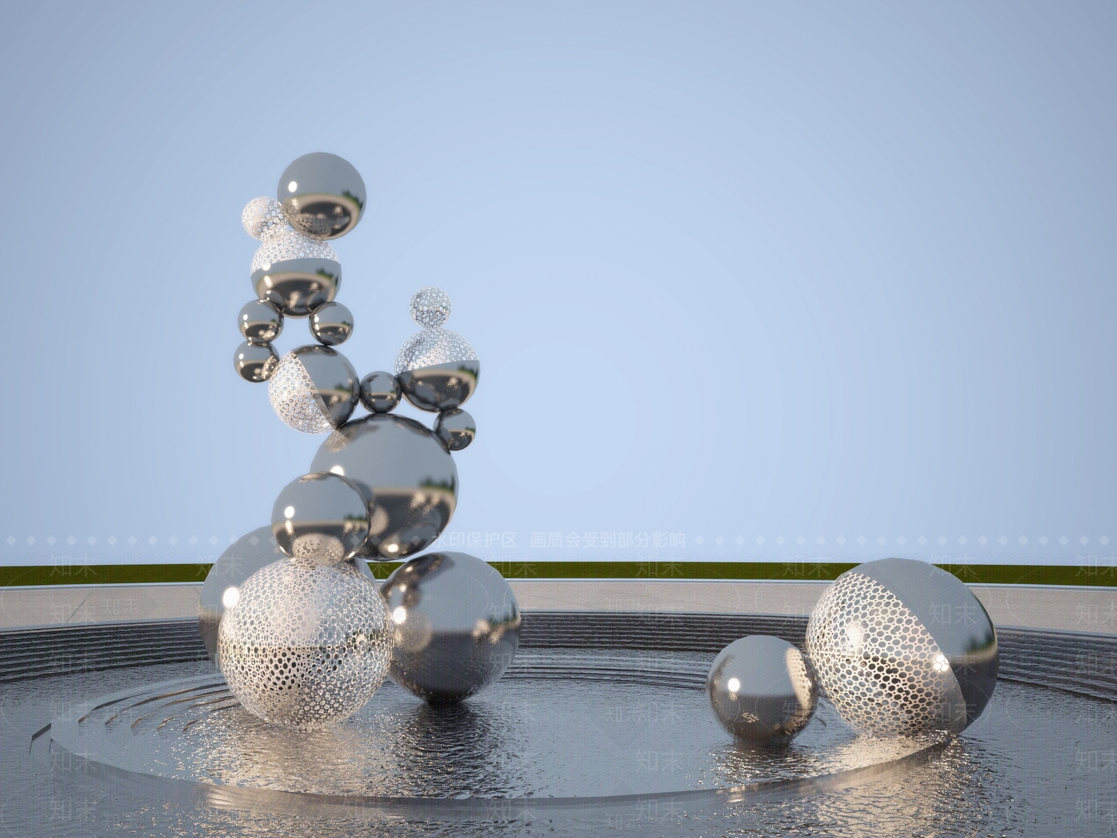 现代不锈钢球体组合雕塑小品SU模型下载【ID:1161038098】
