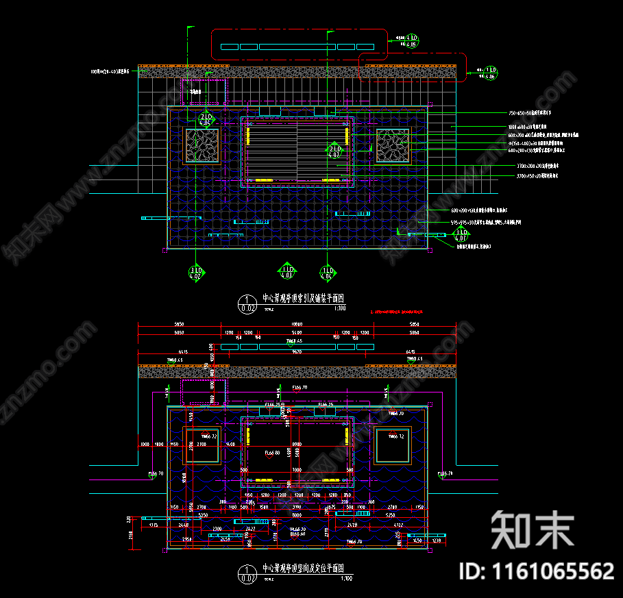 涌泉中心景观亭景墙cad施工图下载【ID:1161065562】