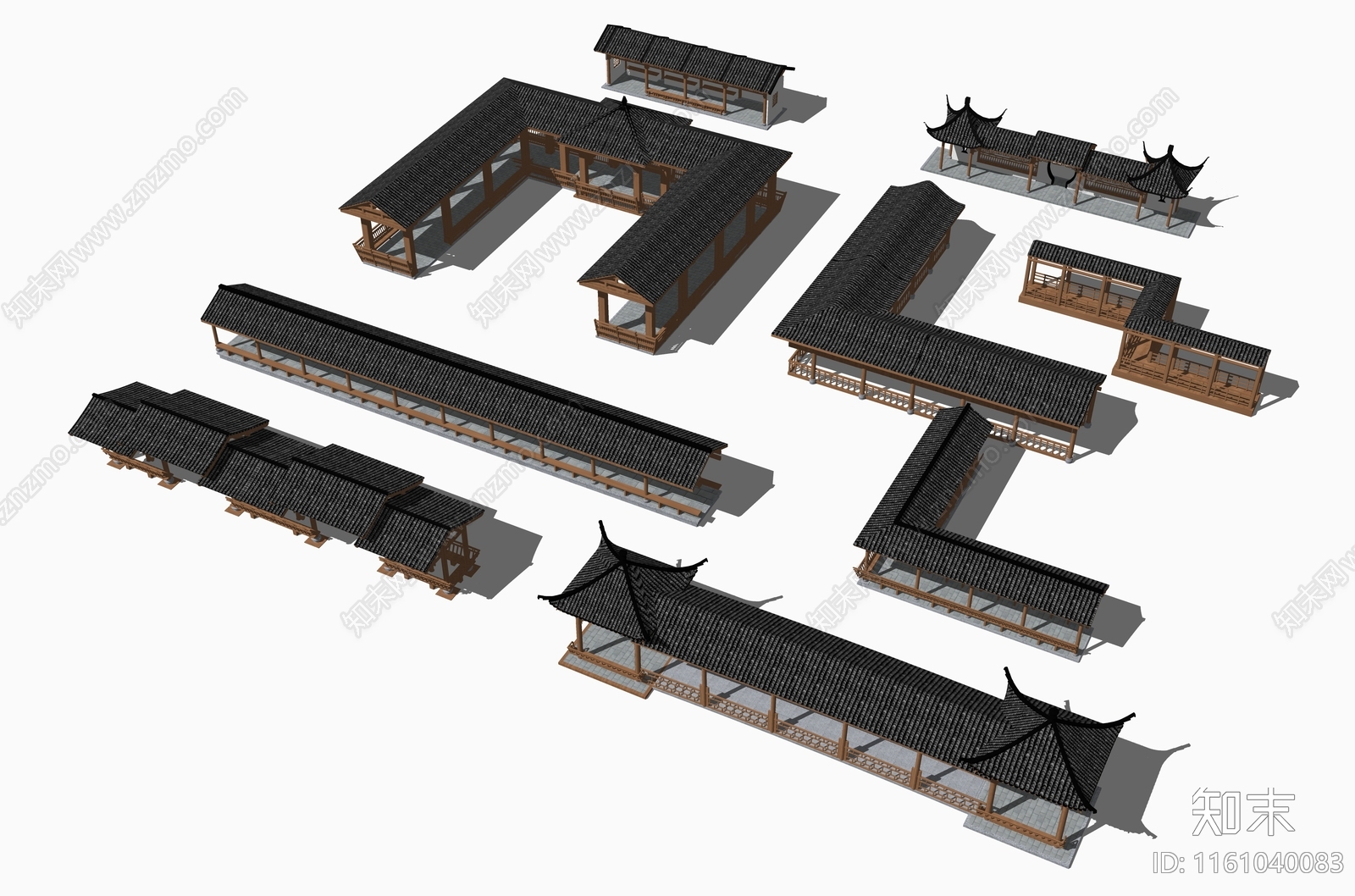 中式古建廊架SU模型下载【ID:1161040083】