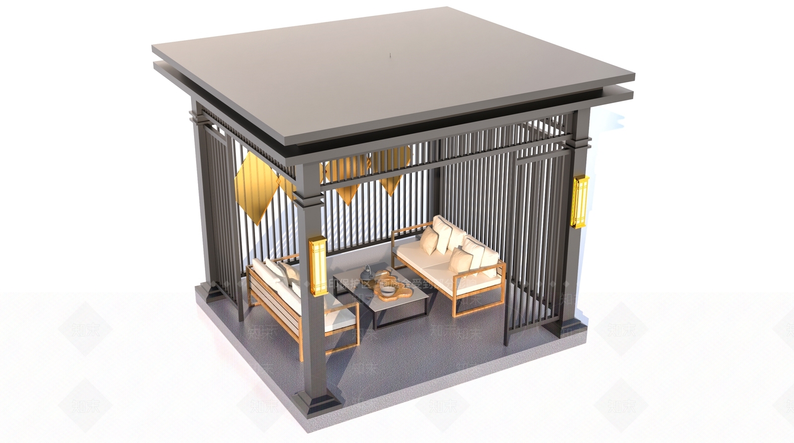 新中式凉亭3D模型下载【ID:1161040644】