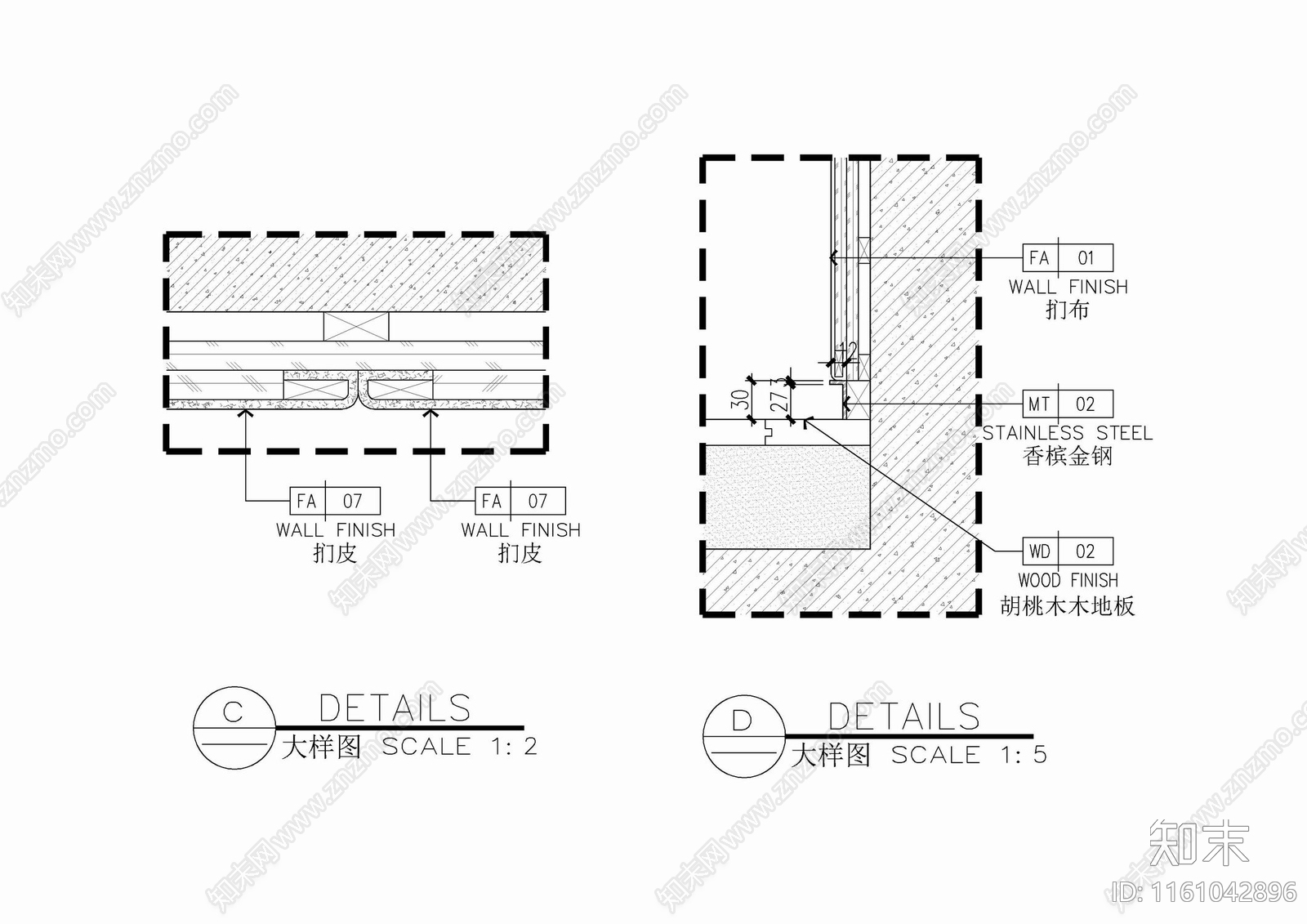 墙面布艺硬包剖面大样详图施工图下载【ID:1161042896】