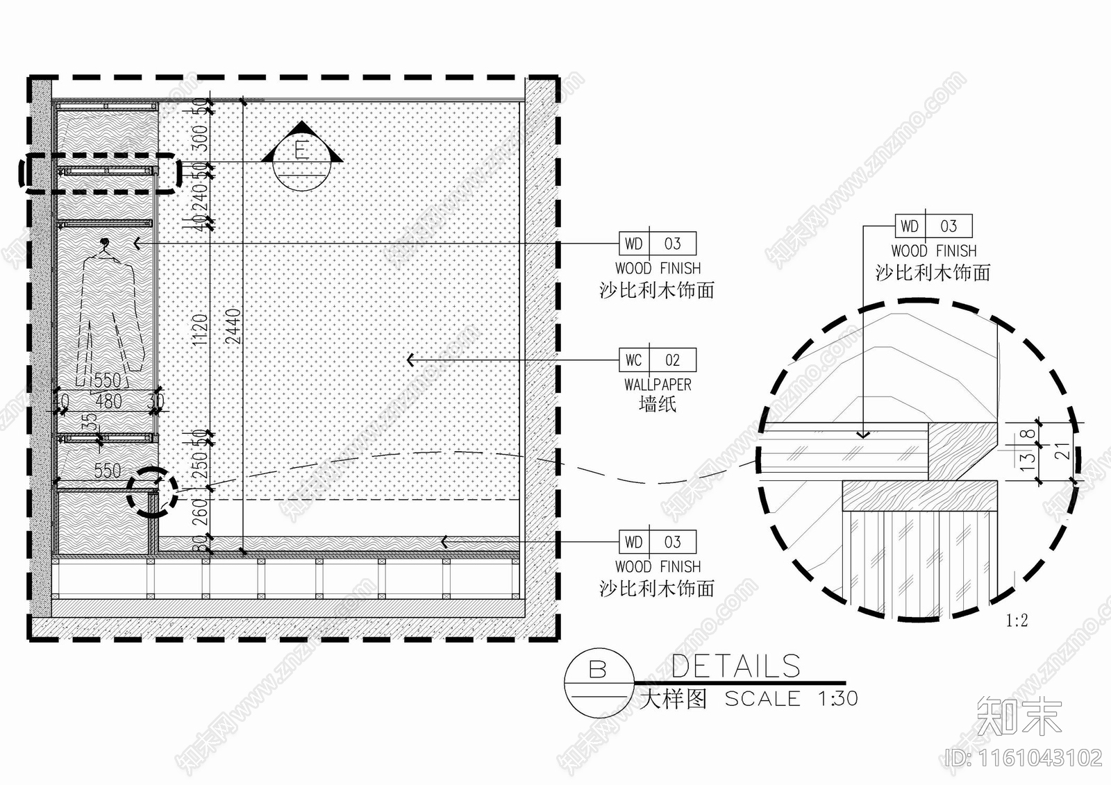 儿童房书桌衣柜榻榻米施工大样详图施工图下载【ID:1161043102】