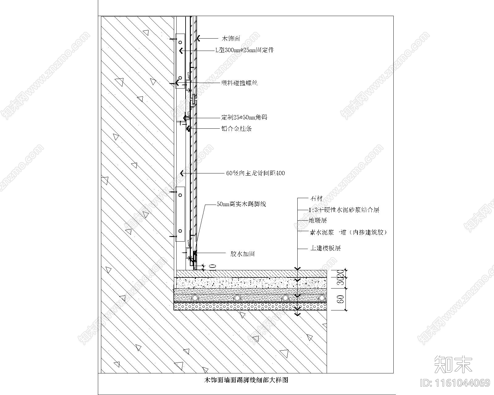 木饰面墙面踢脚线细部大样图施工图下载【ID:1161044069】
