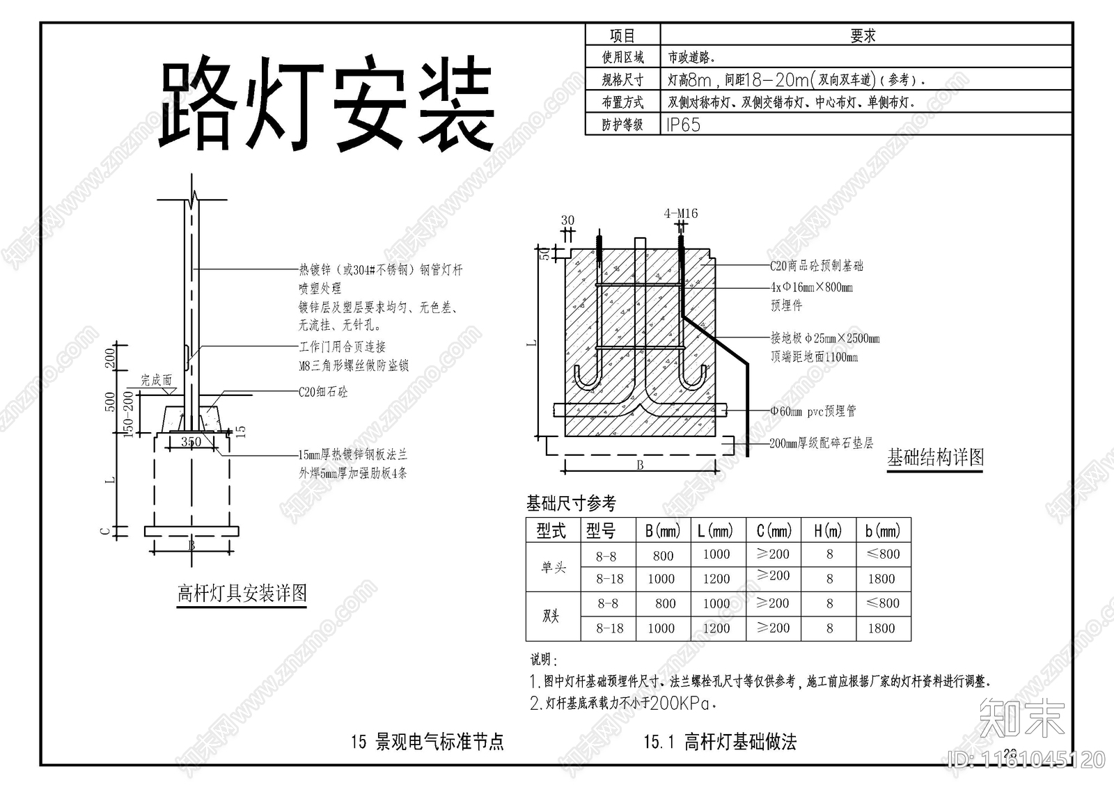 景观灯基础安装大样详图图库施工图下载【ID:1161045120】