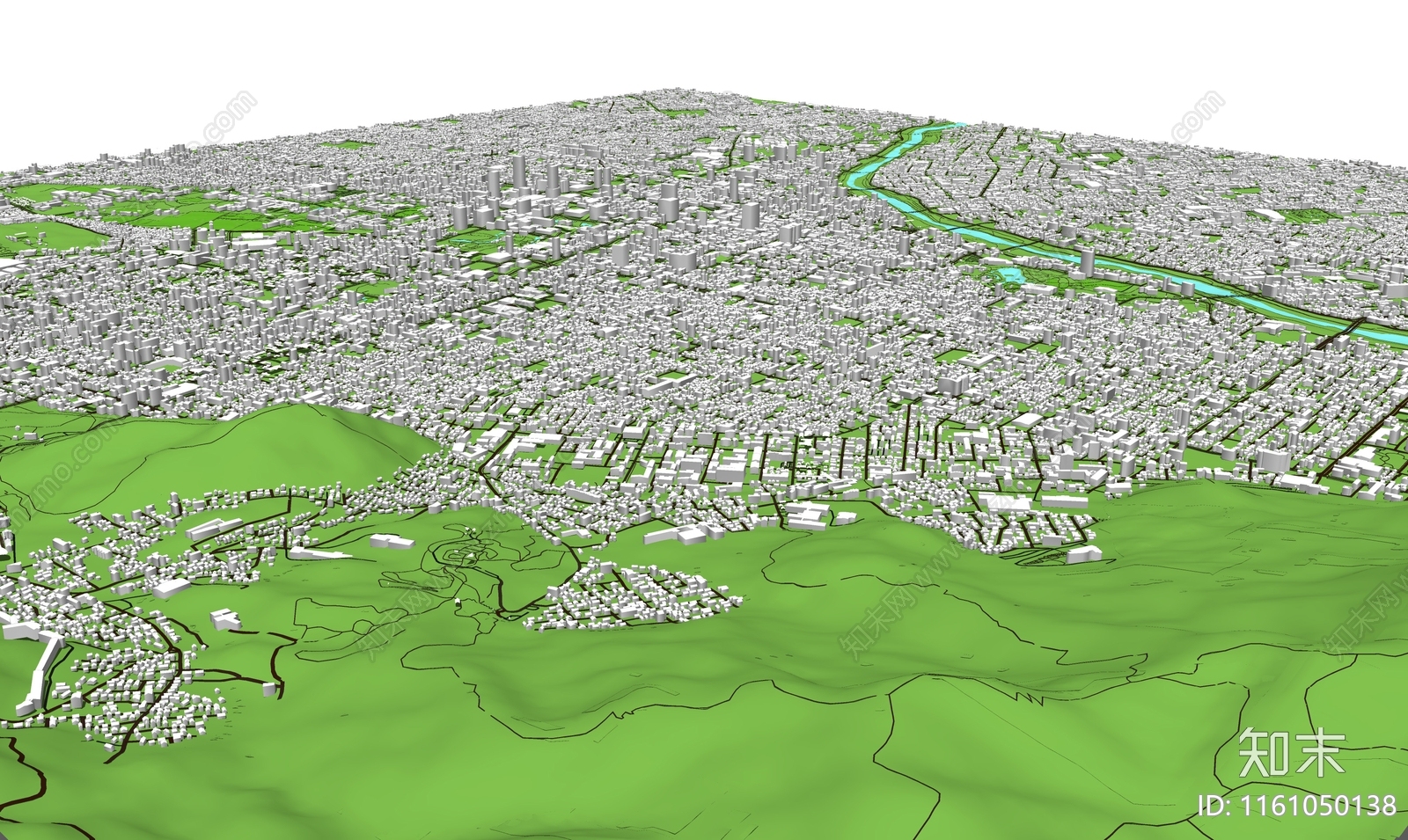 现代鸟瞰城市简模SU模型下载【ID:1161050138】