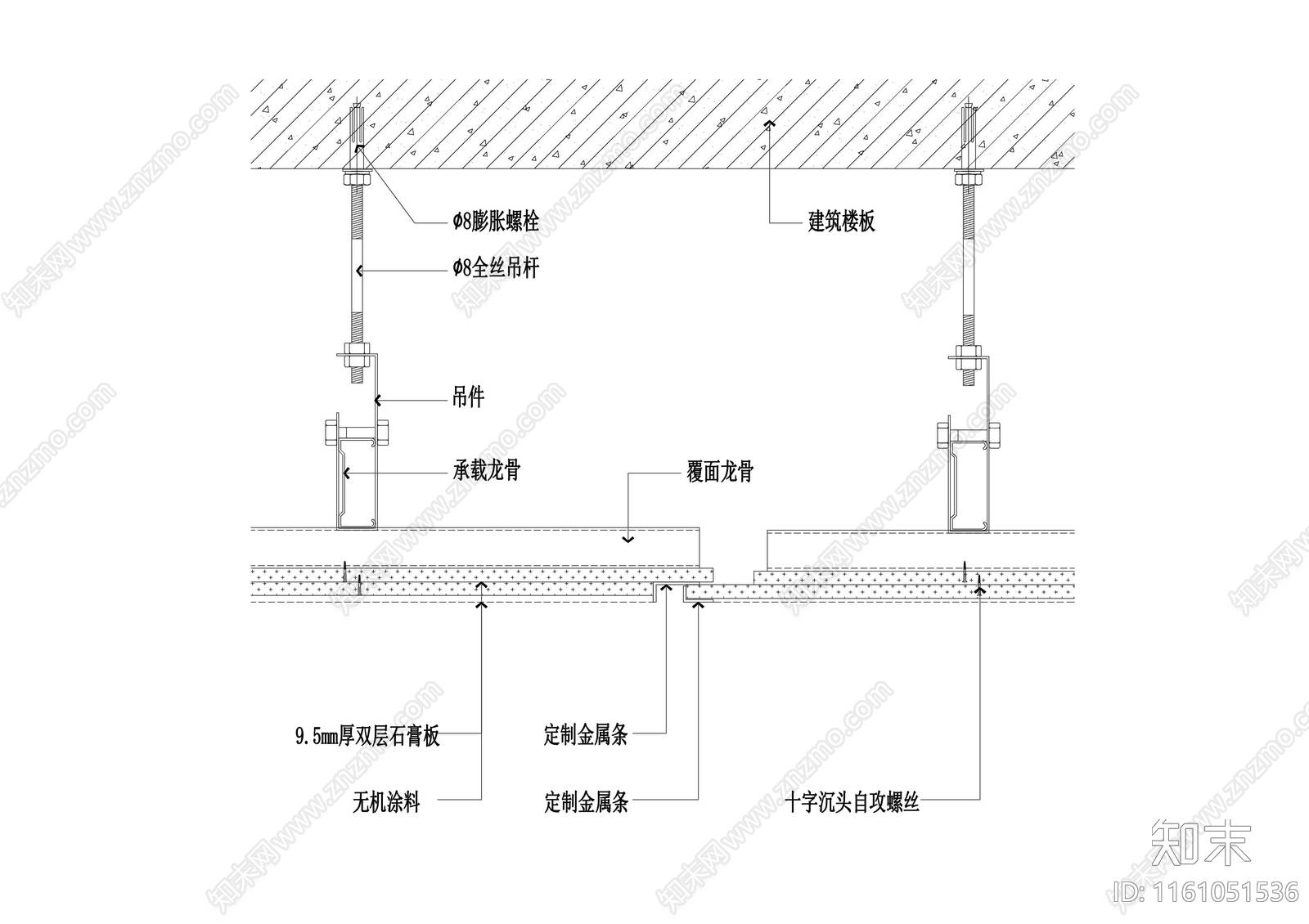 石膏板吊顶伸缩缝cad施工图下载【ID:1161051536】