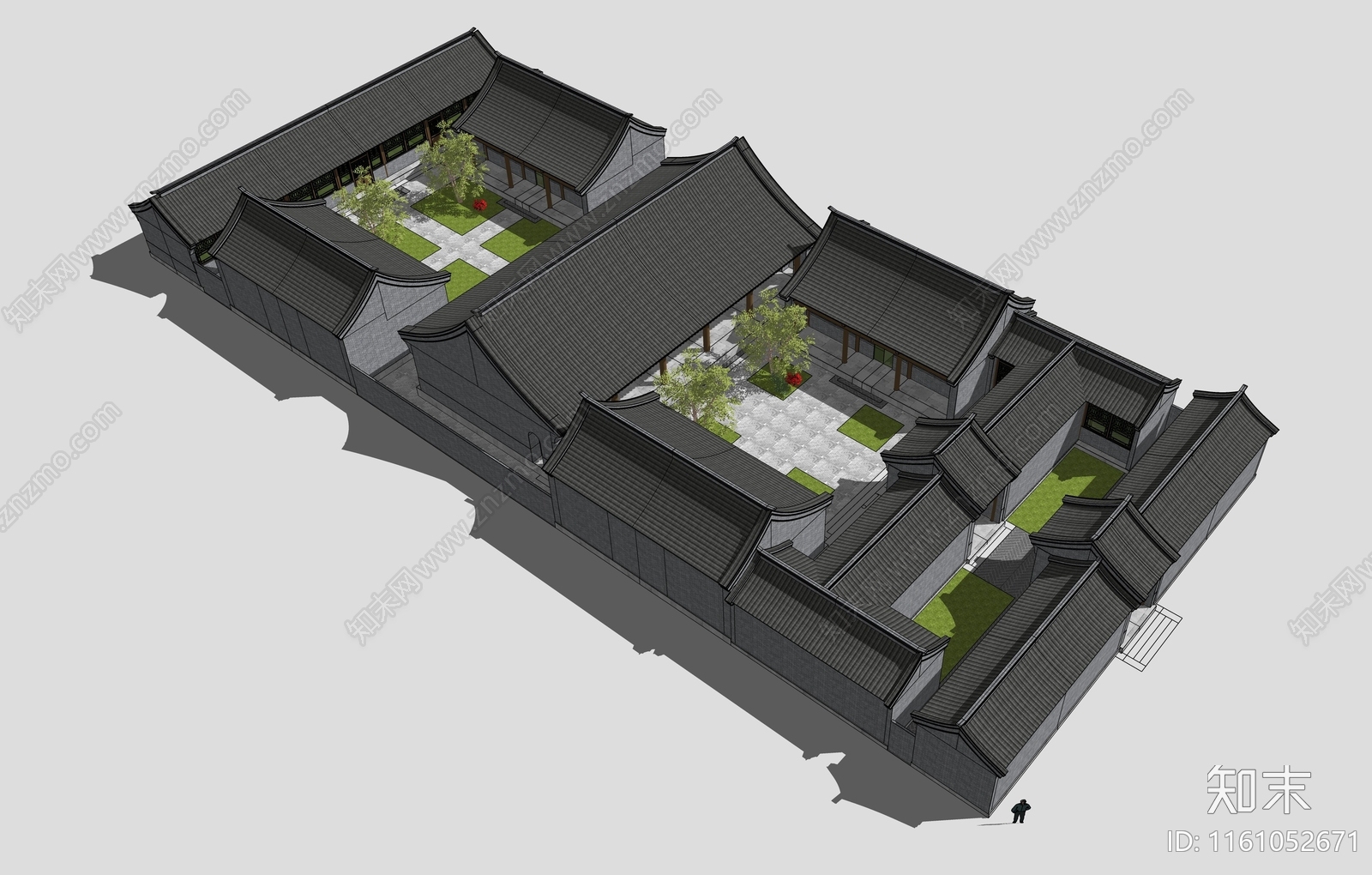 中式明清三进四合院SU模型下载【ID:1161052671】