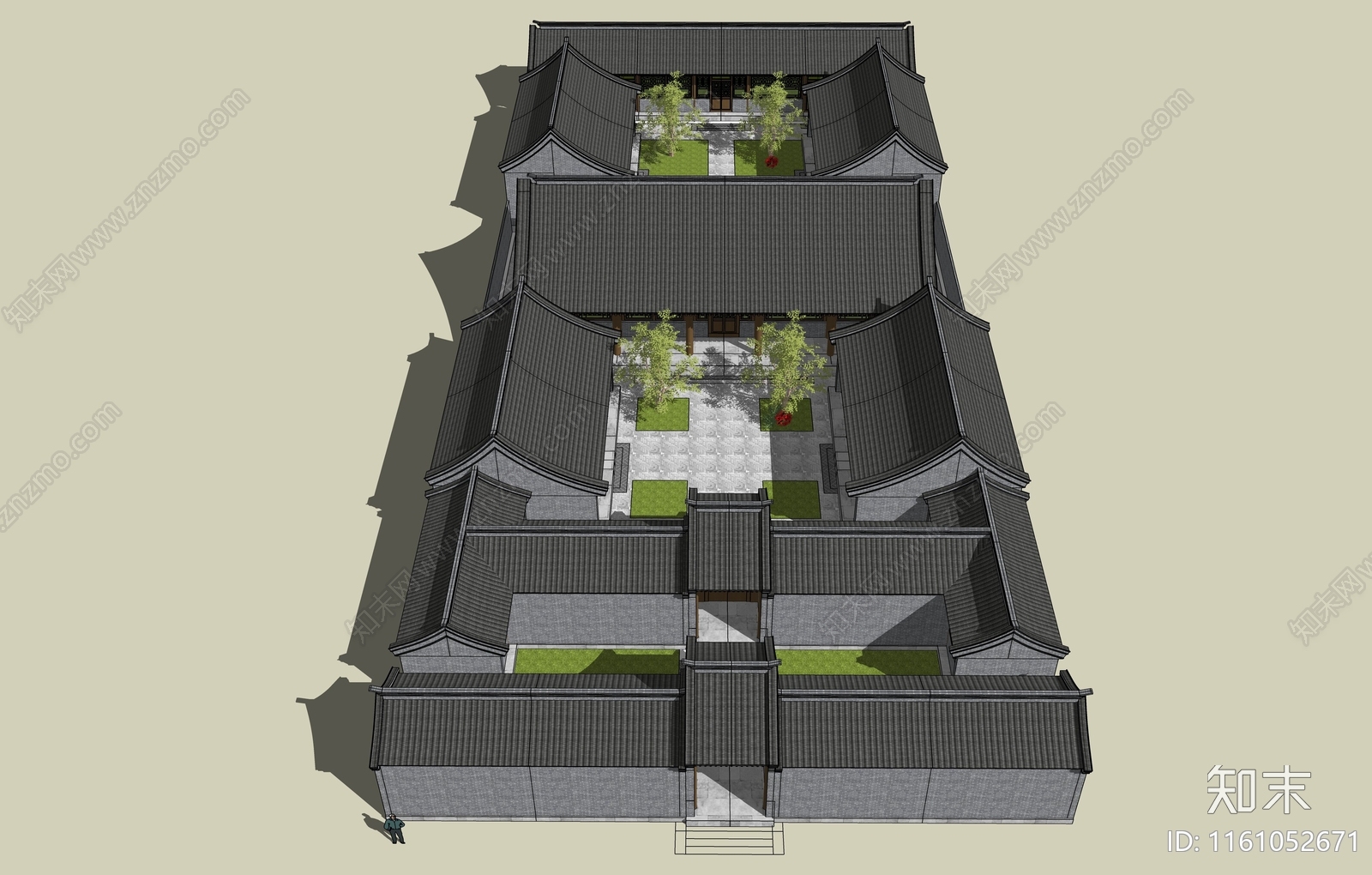 中式明清三进四合院SU模型下载【ID:1161052671】