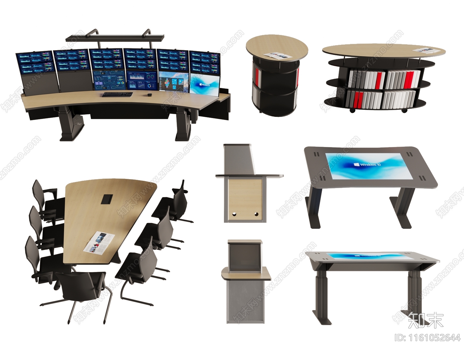 现代指挥中心桌椅组合3D模型下载【ID:1161052644】
