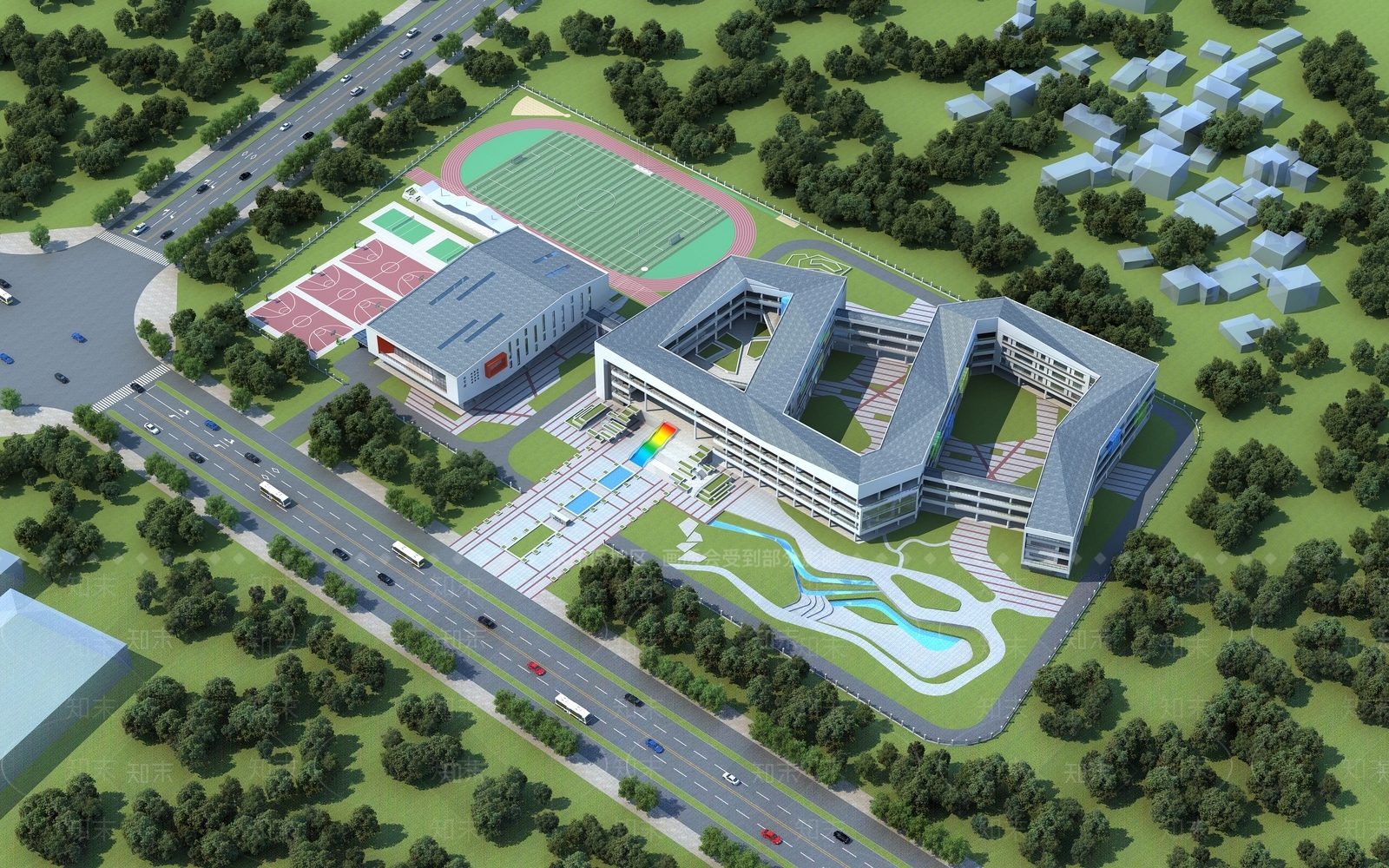 现代校园鸟瞰规划3D模型下载【ID:1161056045】