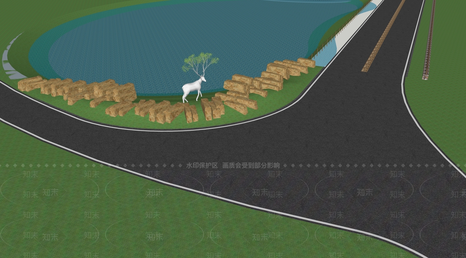 现代公园路口对景景观SU模型下载【ID:1161058279】