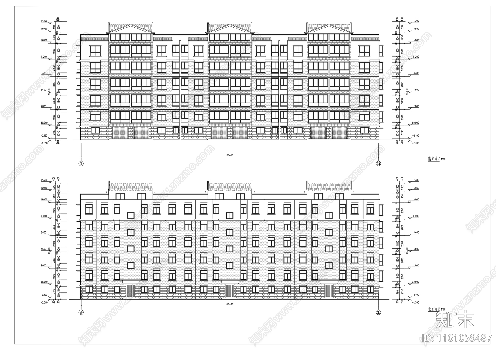 六层中式坡屋顶住宅楼建筑扩初图施工图下载【ID:1161059487】