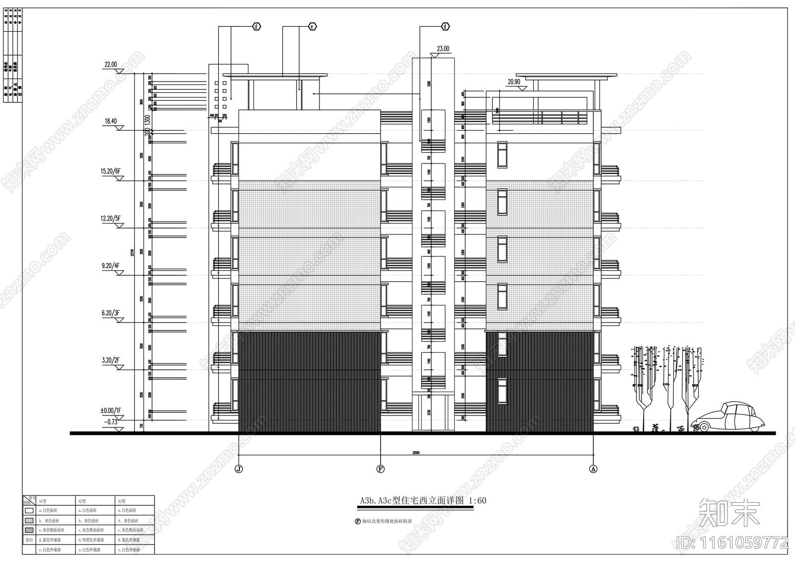 六层住宅楼A3型建筑方案图施工图下载【ID:1161059772】