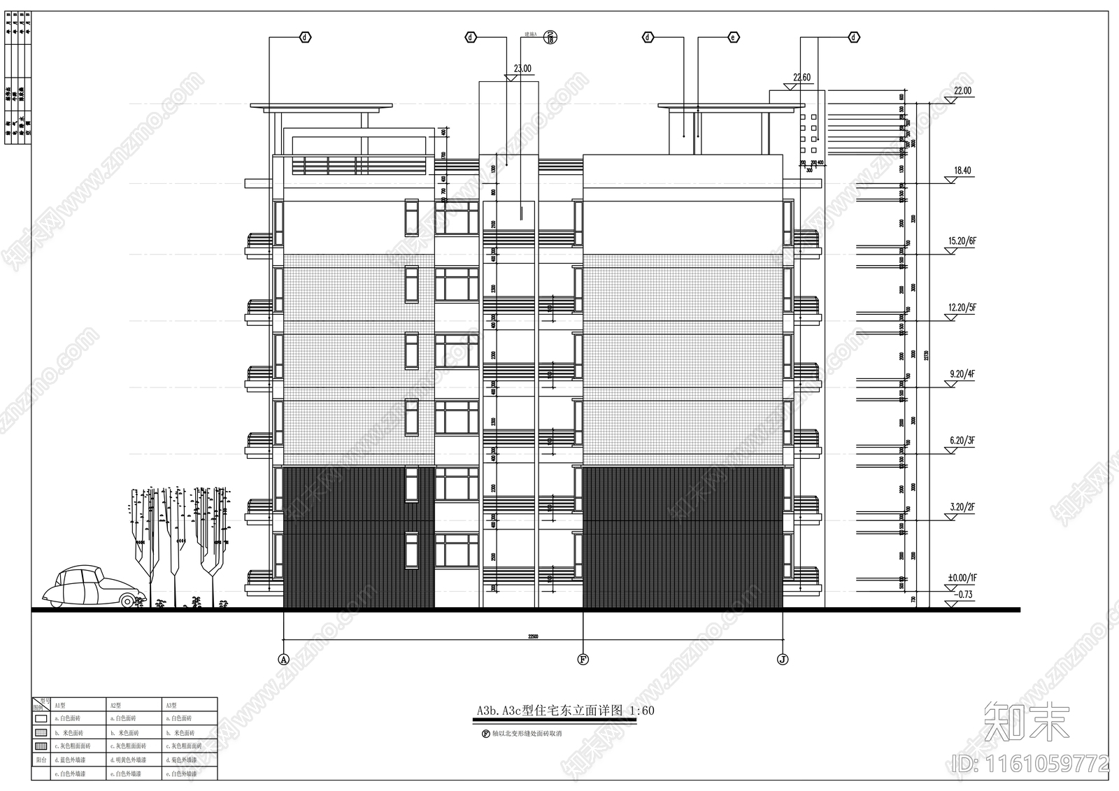 六层住宅楼A3型建筑方案图施工图下载【ID:1161059772】