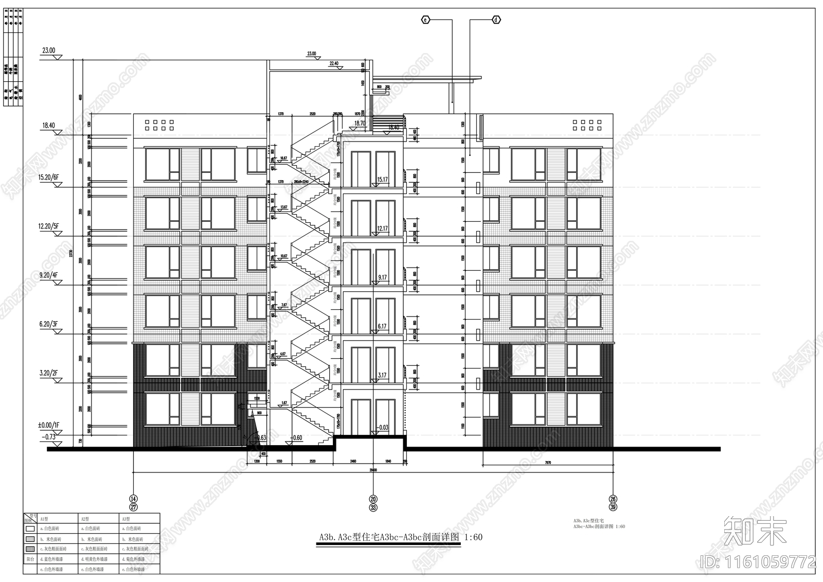 六层住宅楼A3型建筑方案图施工图下载【ID:1161059772】