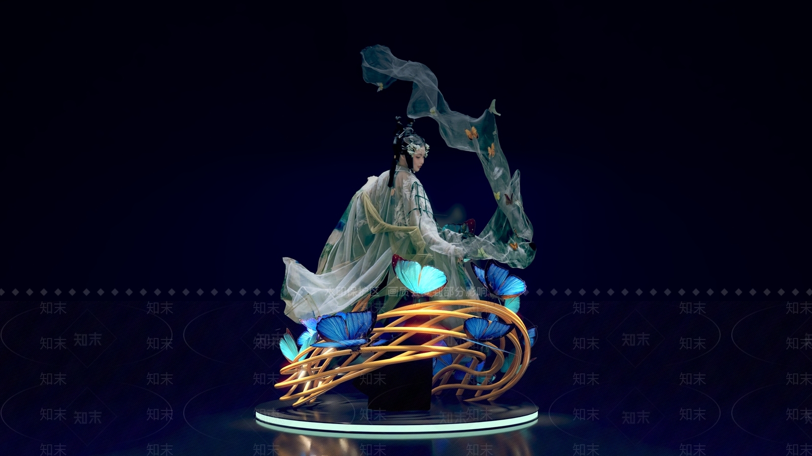 新中式美人舞蹈旋转蝴蝶美陈SU模型下载【ID:1161063243】