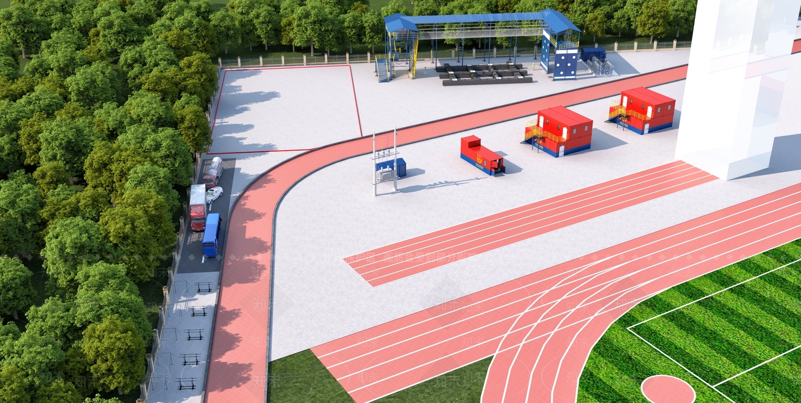现代消防基地建设鸟瞰图3D模型下载【ID:1161070131】