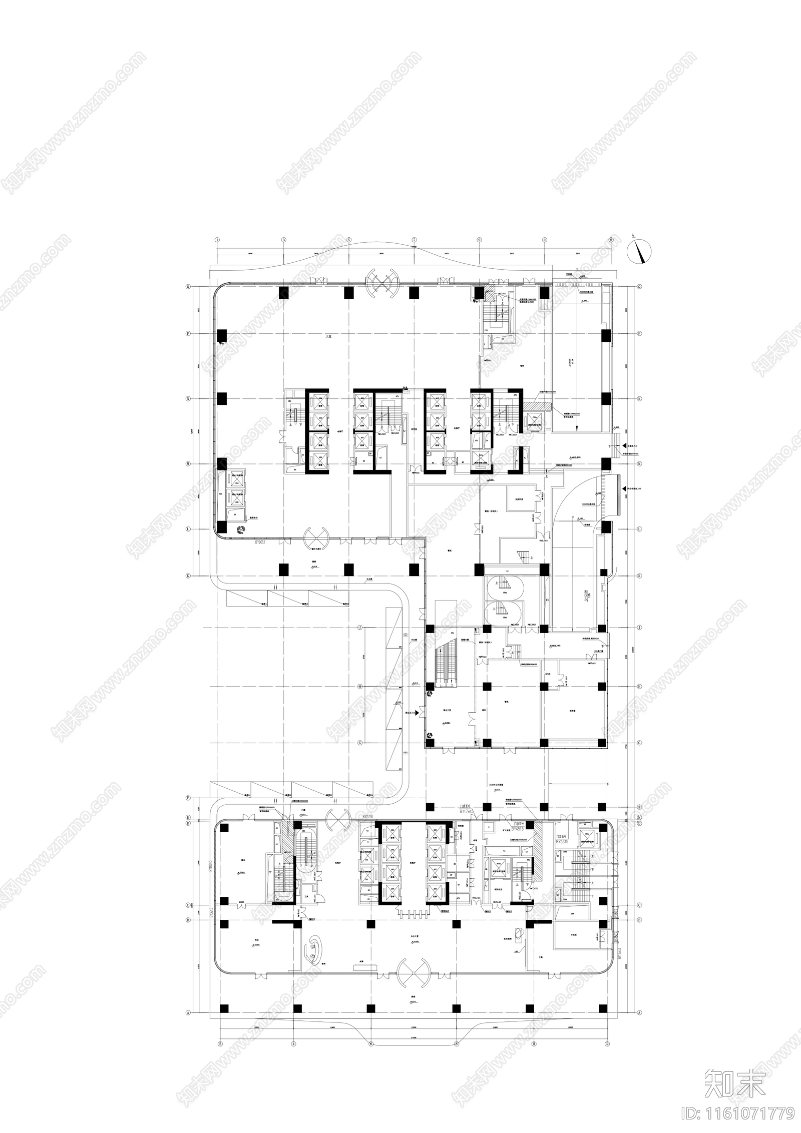 现代写字楼大堂首层接待施工图下载【ID:1161071779】