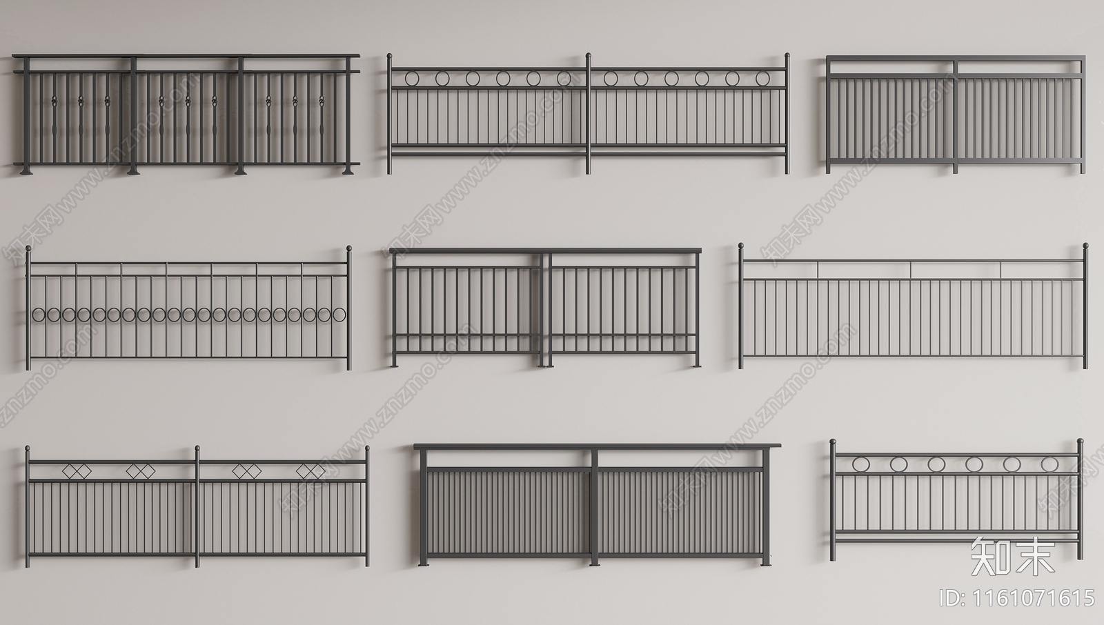 现代铁艺栏杆3D模型下载【ID:1161071615】