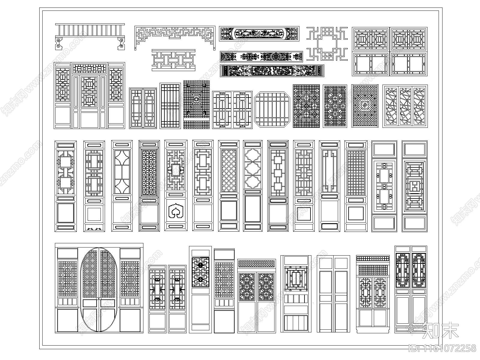 中式古典门窗cad施工图下载【ID:1161072258】