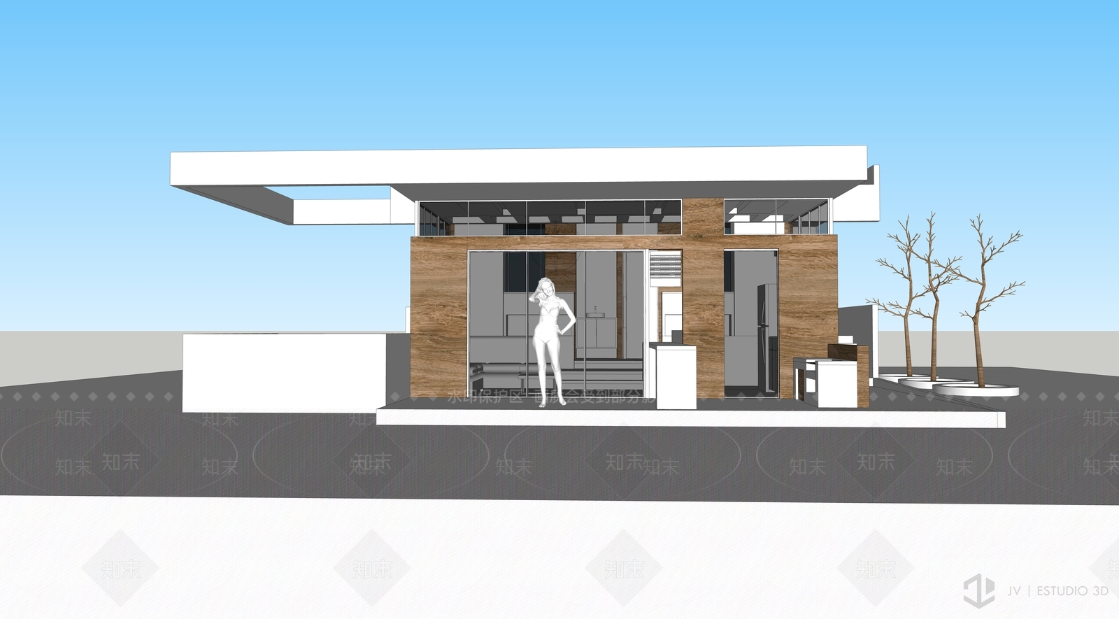 现代自建别墅SU模型下载【ID:1161076209】