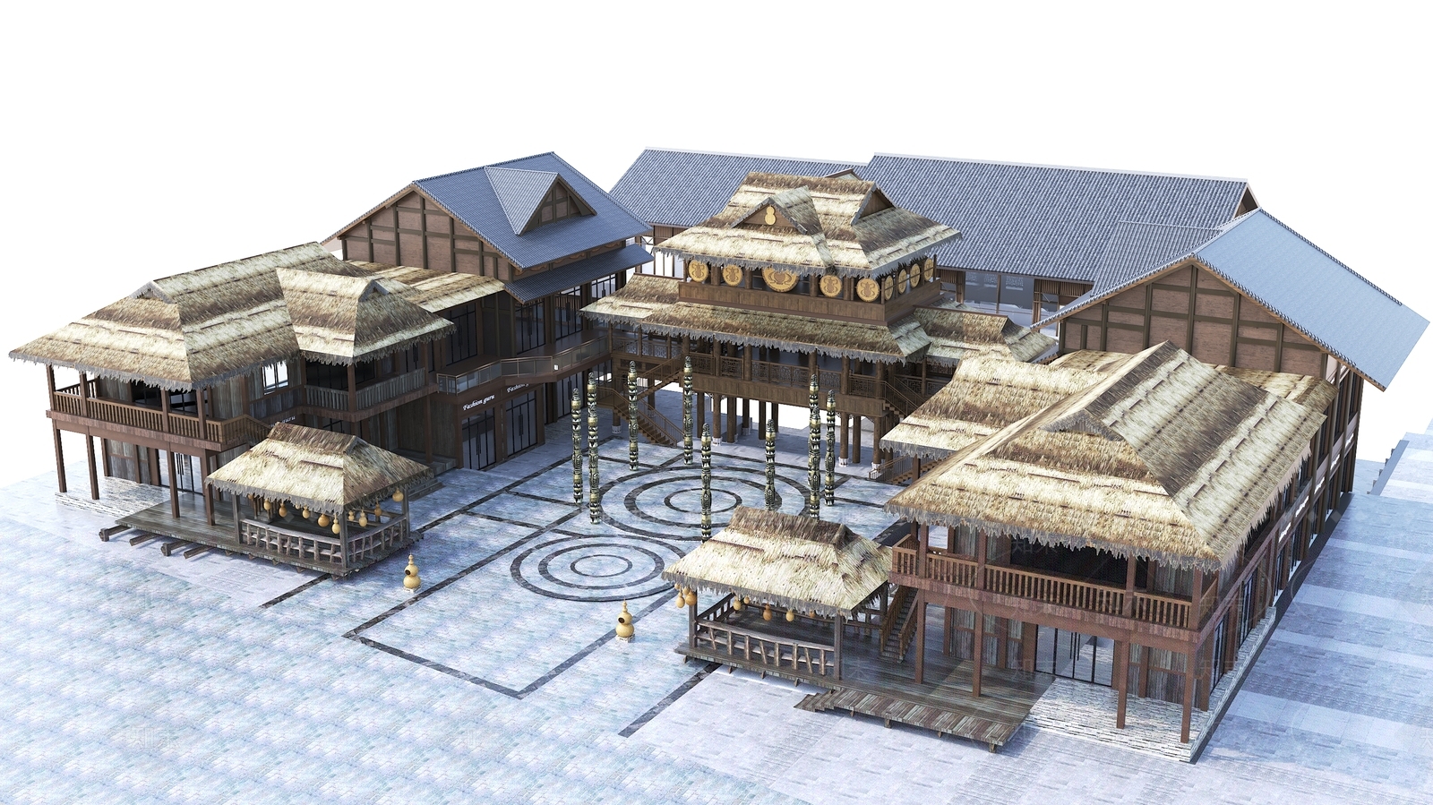 新中式拉祜族建筑3D模型下载【ID:1161079648】