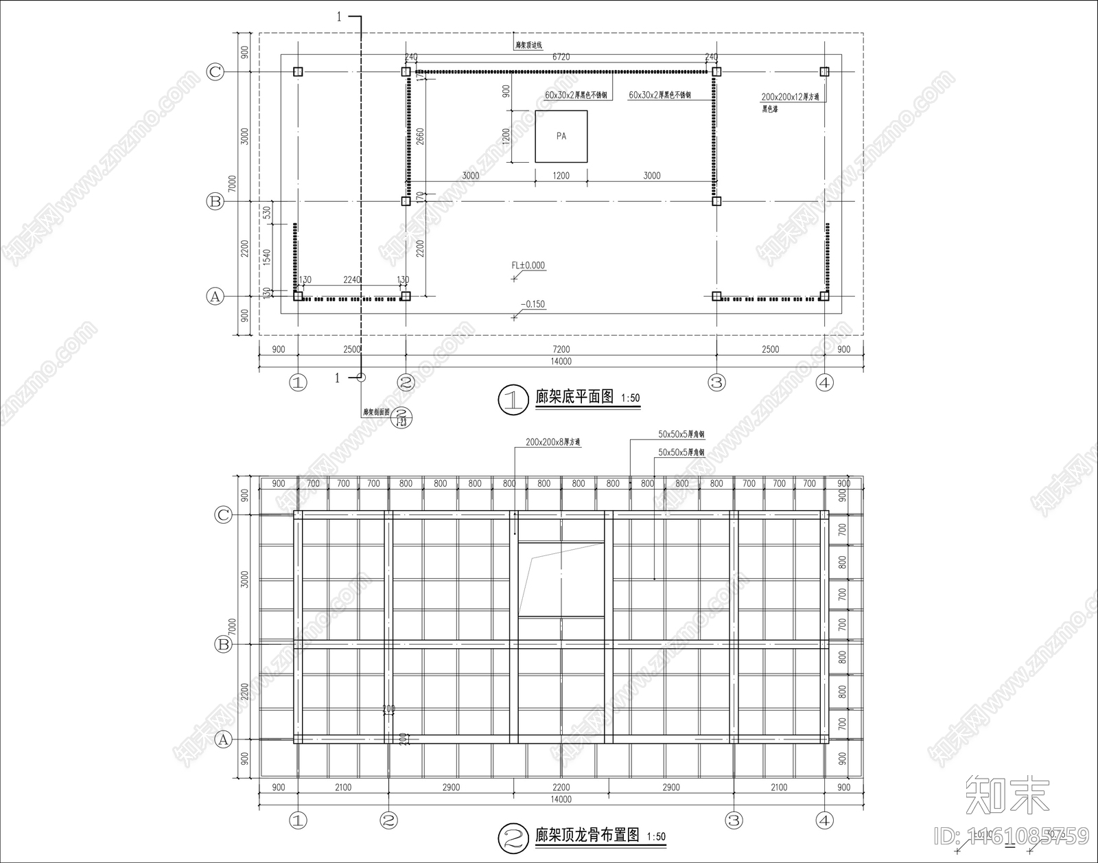 新中式钢结构景观廊架详图cad施工图下载【ID:1161085759】