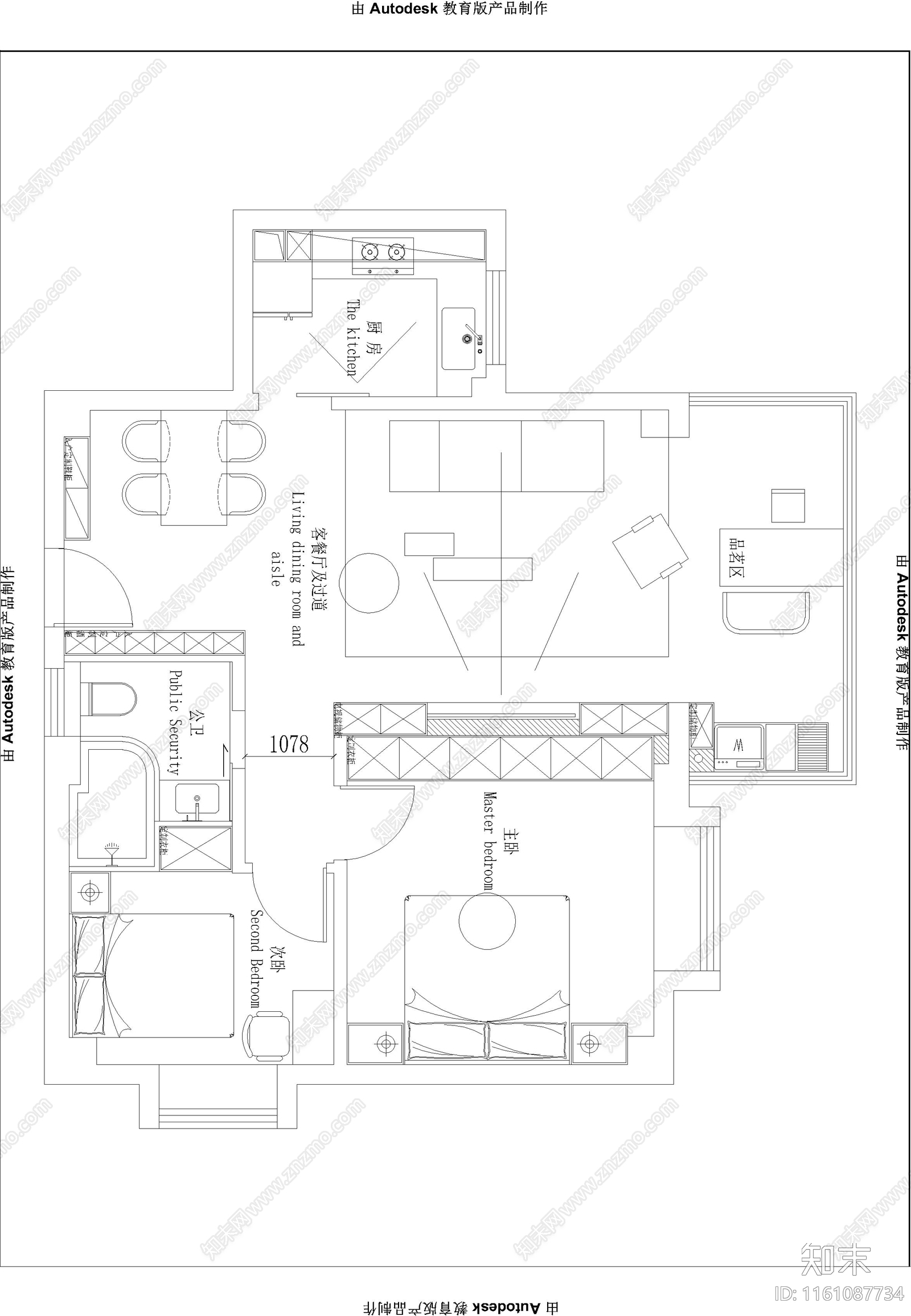 二居室平面布局施工图下载【ID:1161087734】