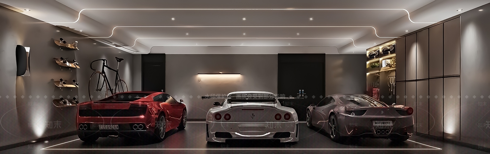 现代别墅地下停车库SU模型下载【ID:1161088194】