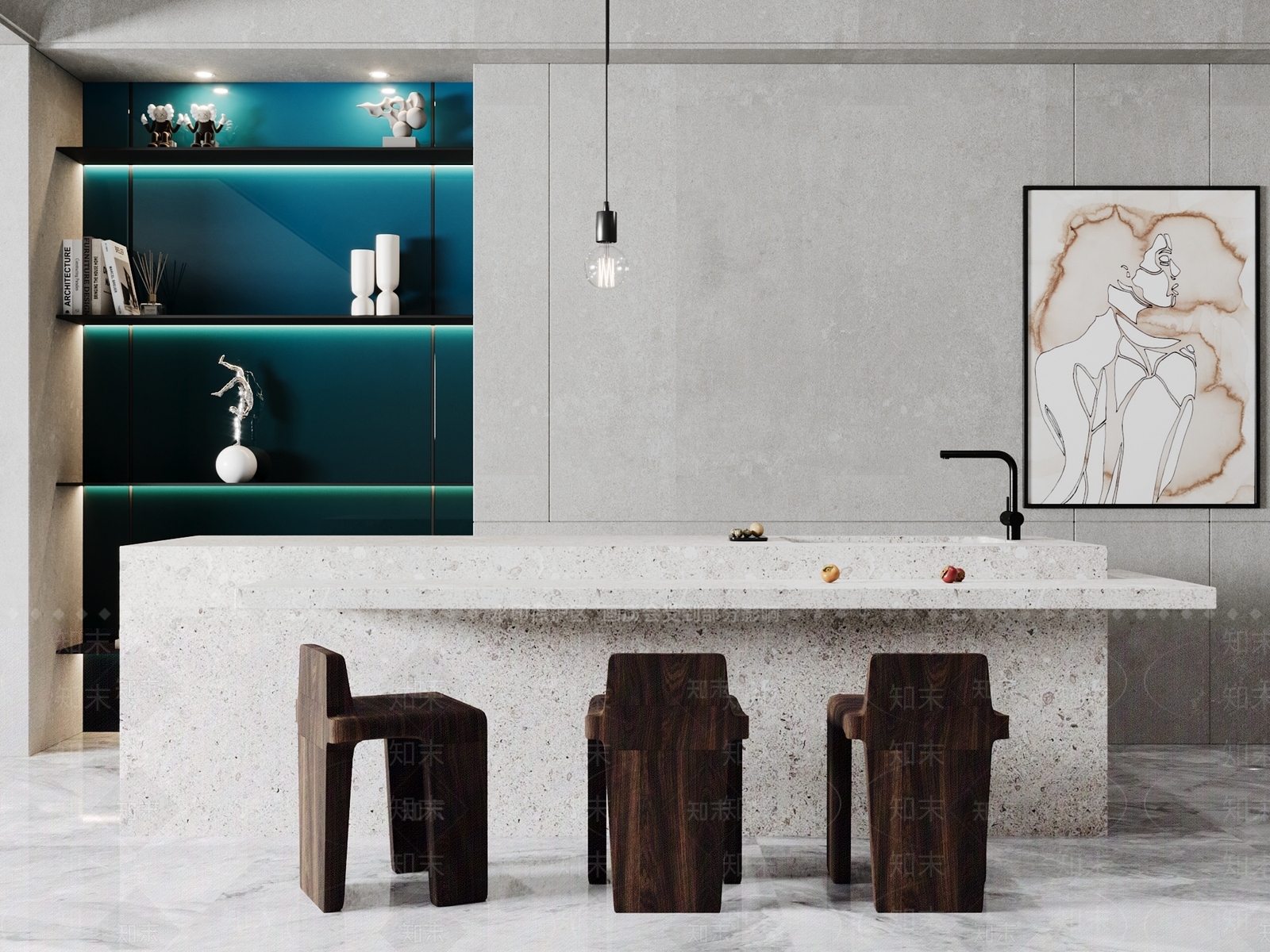 现代餐厅吧台区3D模型下载【ID:1161096087】