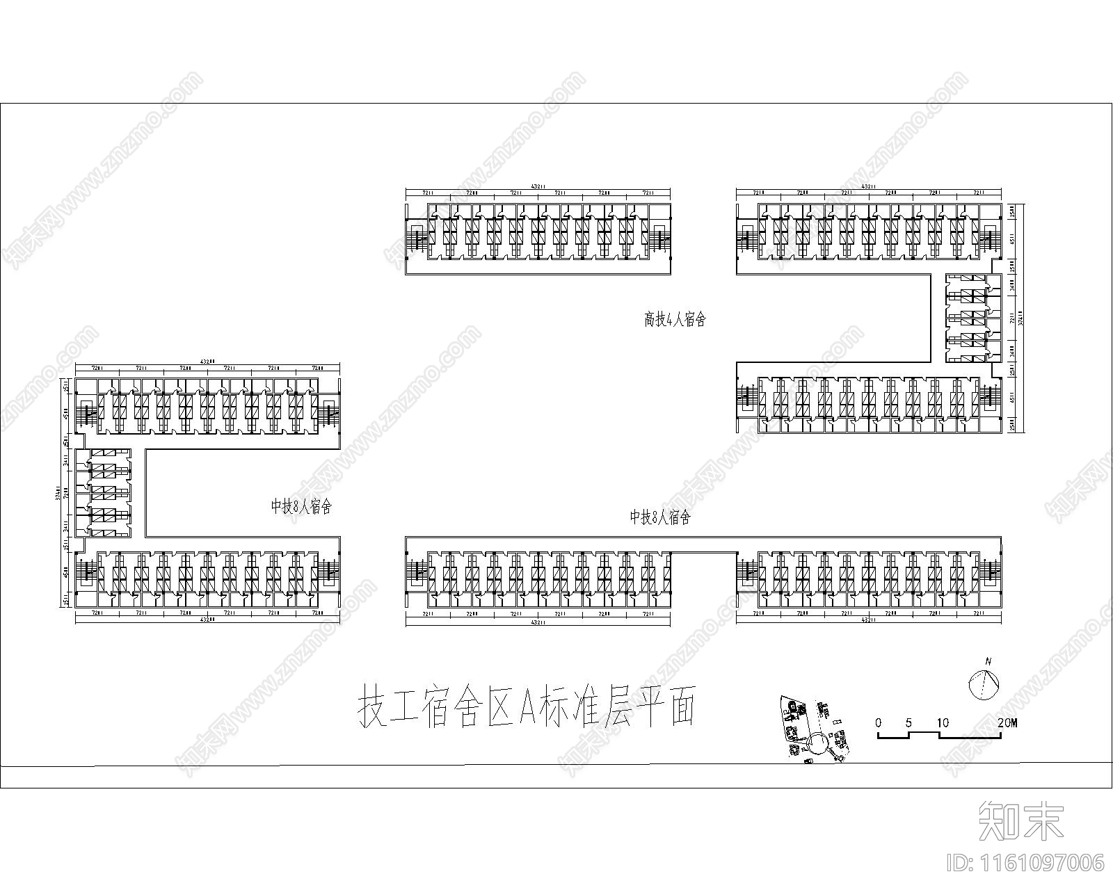 高校学校宿舍平面方案施工图下载【ID:1161097006】