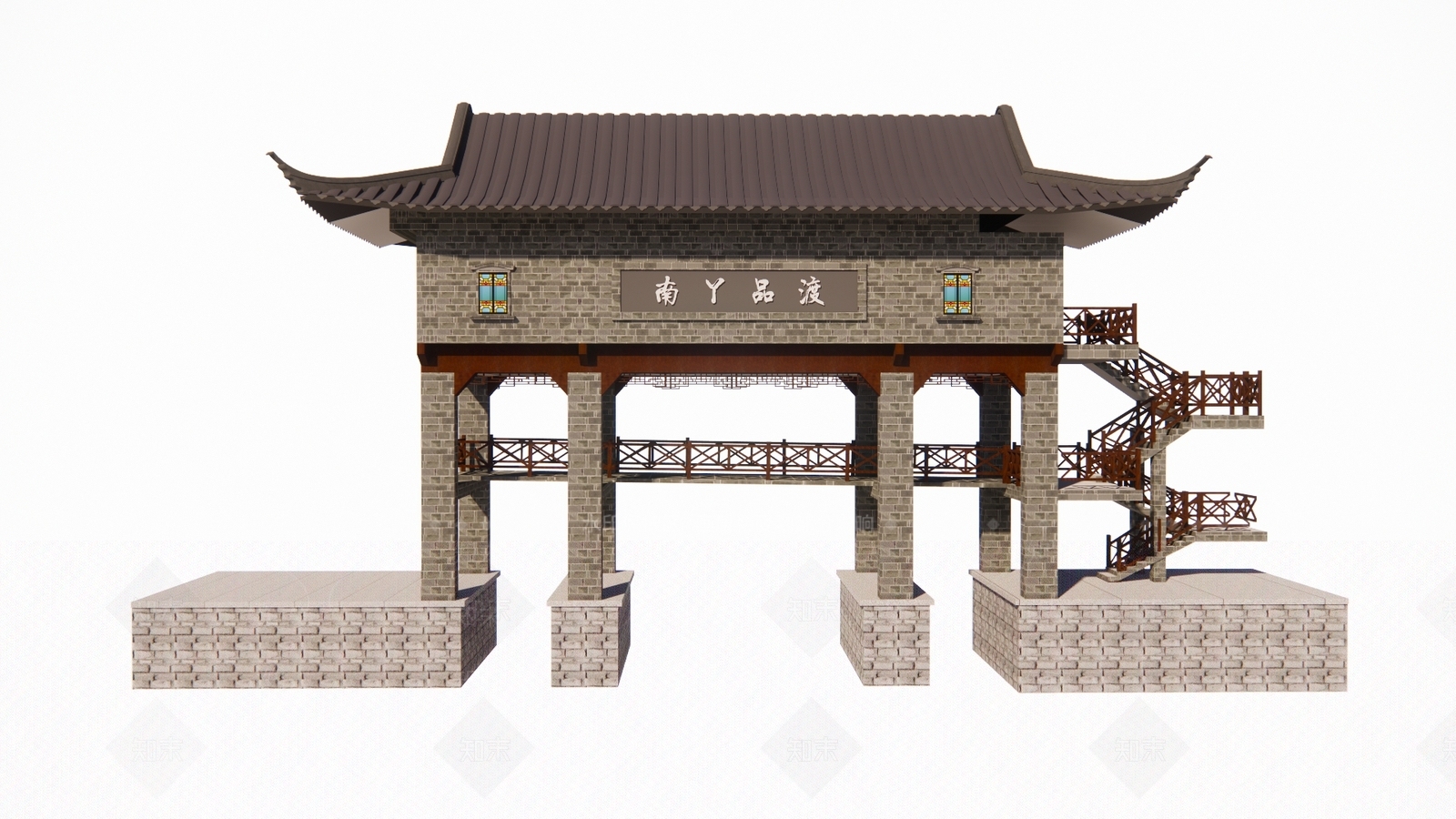 中式岭南水闸设计SU模型下载【ID:1161096824】