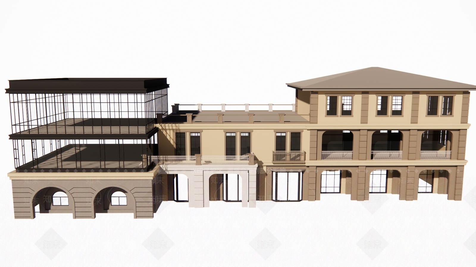 现代南洋建筑体SU模型下载【ID:1161097454】