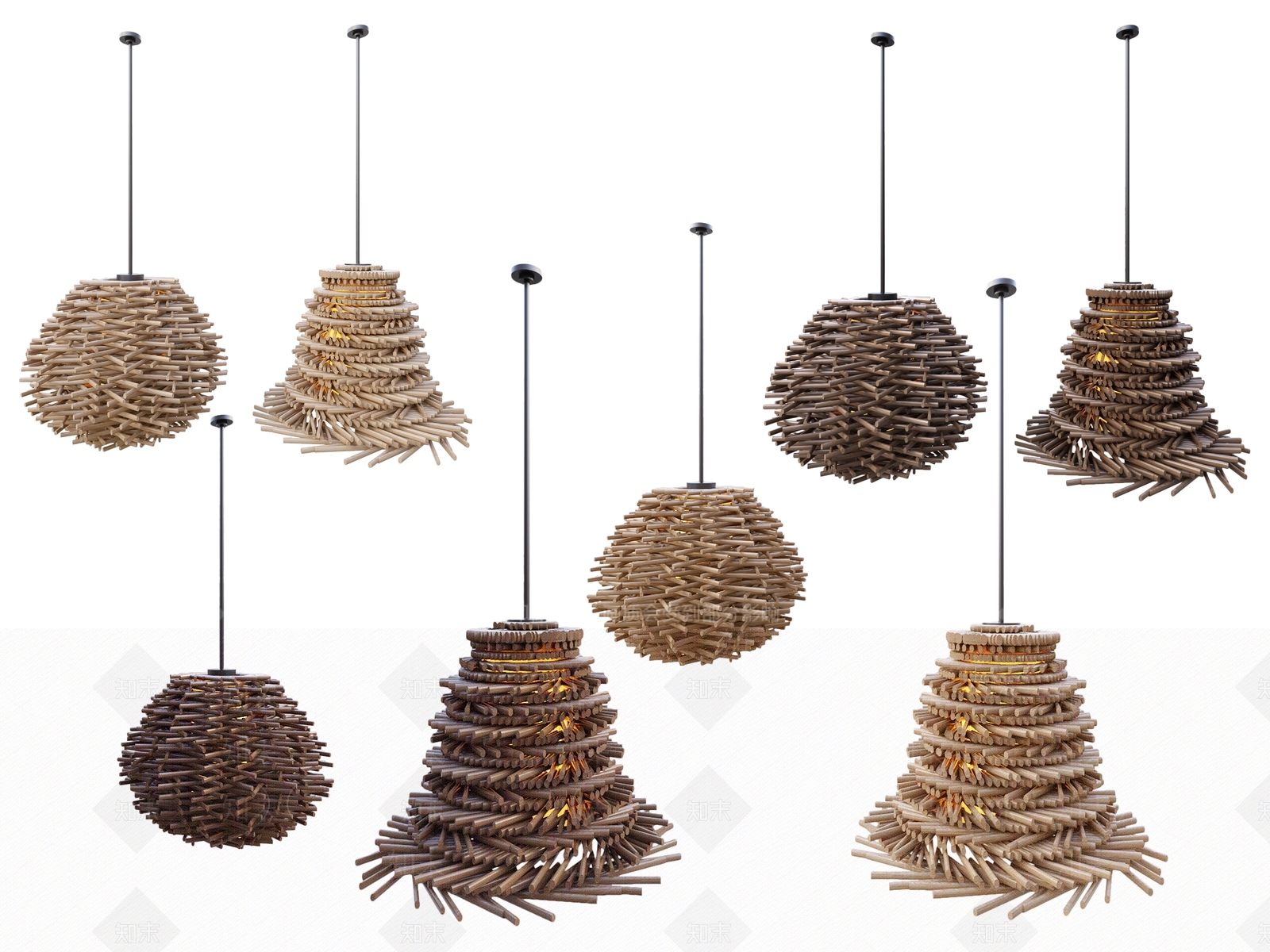 侘寂编织吊灯组合3D模型下载【ID:1161097878】