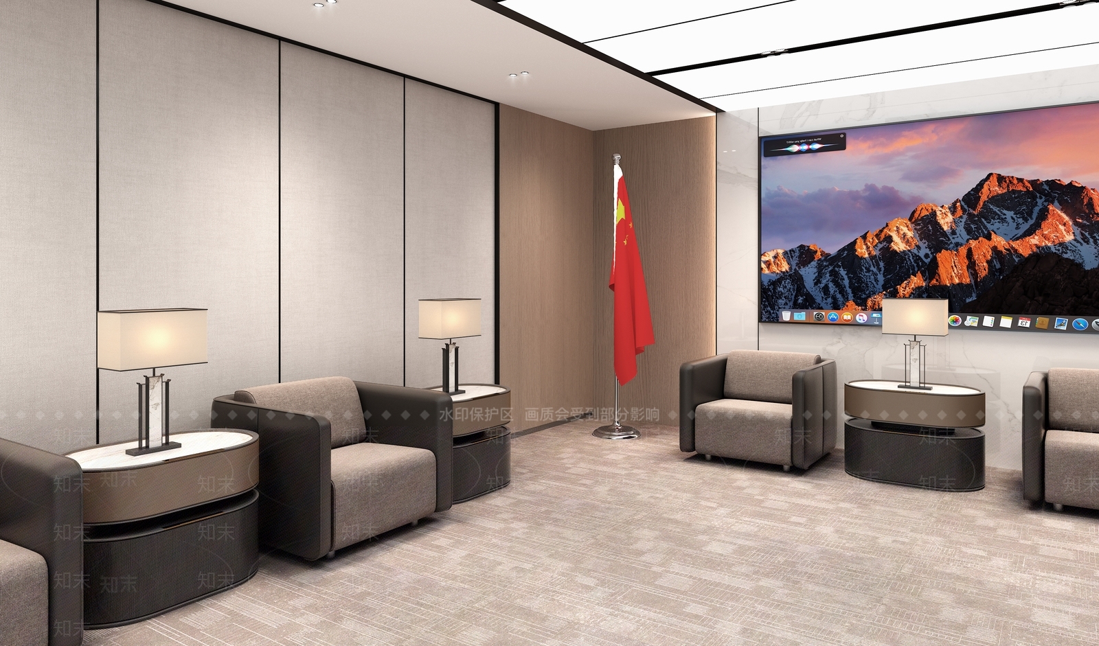 现代接待室会客厅旗帜3D模型下载【ID:1161098153】
